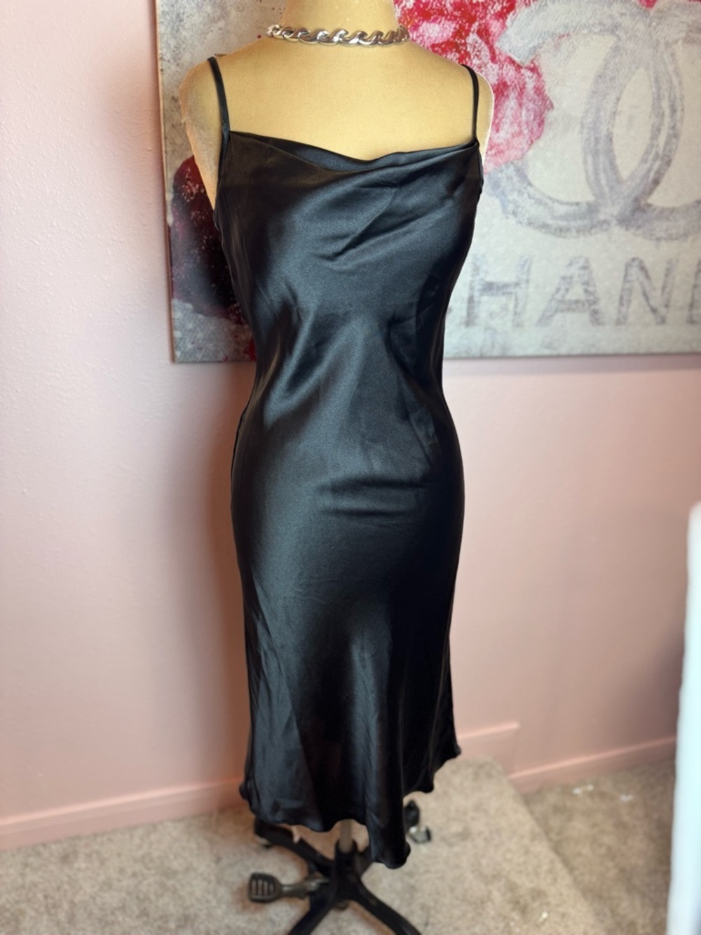 Bebe Black Cowl Neck Satin Slip Dress Made in Usa - Picture 8 of 8